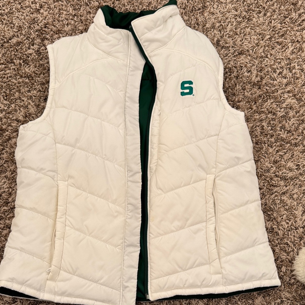 Columbia Green and White MSU Quilted Vest